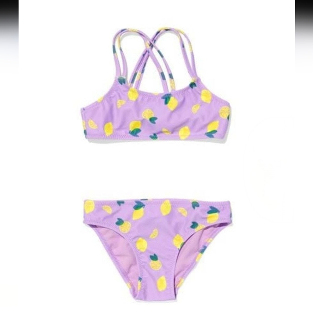 HEMA girls Purple Bikini with Lemon Print Size 13-14 NWOT